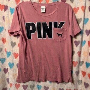 Victoria’s Secret PINK Soft Begonia Campus Tee XS Pocket VS